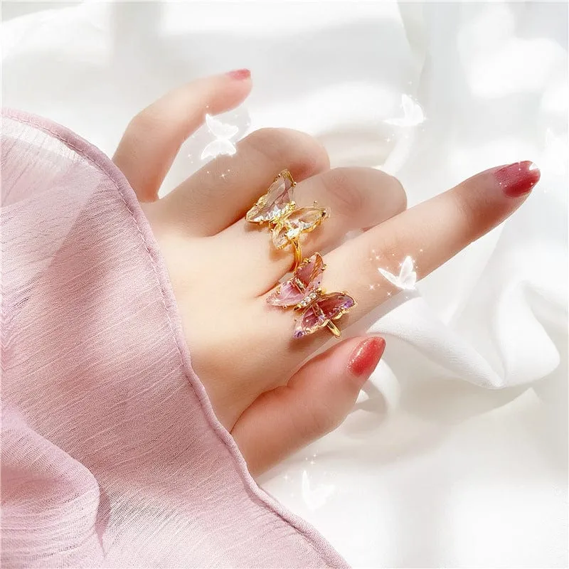 Chic Crystal Butterfly Ring