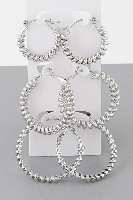Coil Wrapped Hoop Trio Earring Set - S