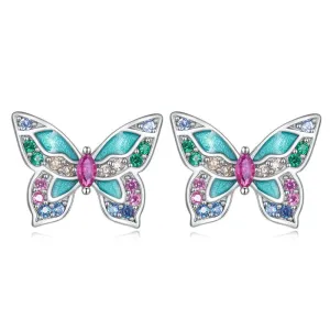 Colorful Diamond Butterfly Stud Earrings