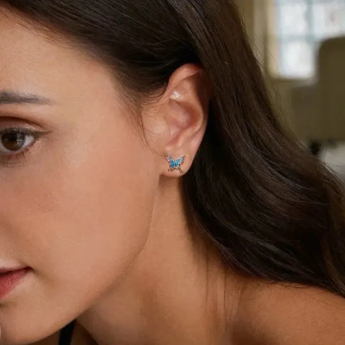 Colorful Diamond Butterfly Stud Earrings
