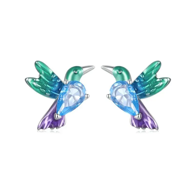 Colorful Diamond Butterfly Stud Earrings