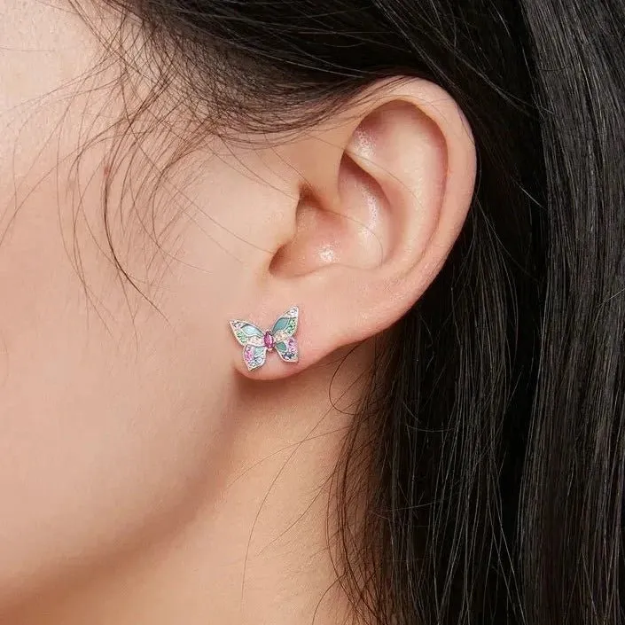 Colorful Diamond Butterfly Stud Earrings