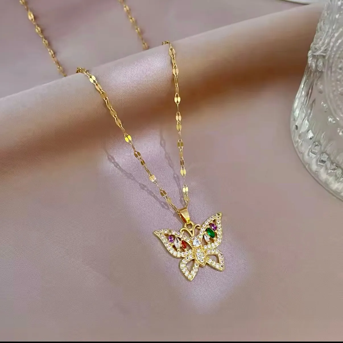 Colorful Zircon Butterfly Necklace