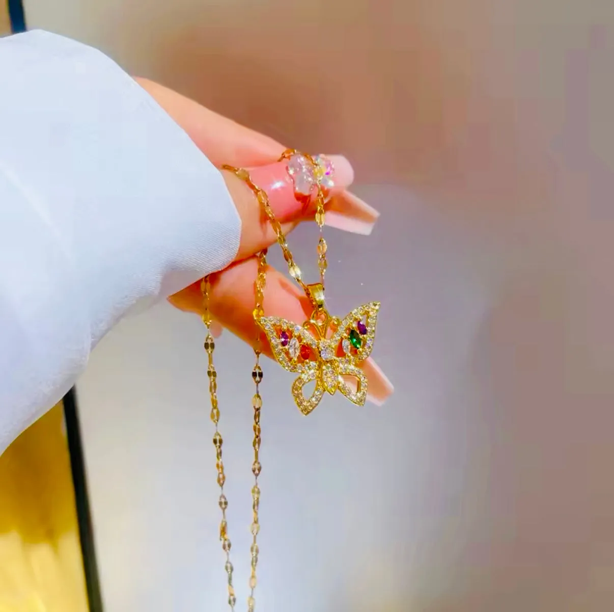 Colorful Zircon Butterfly Necklace