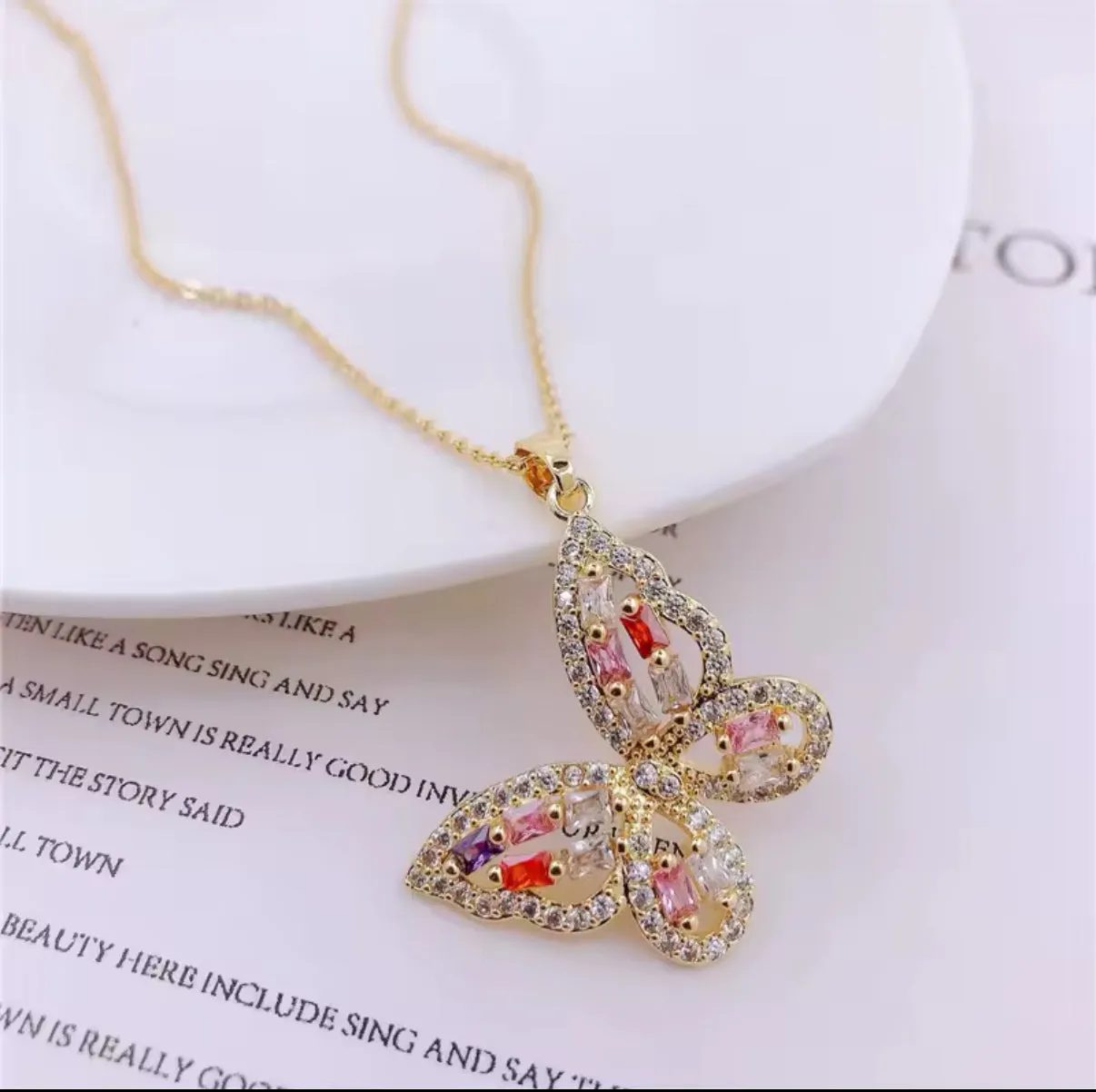 Colorful Zircon Butterfly Necklace