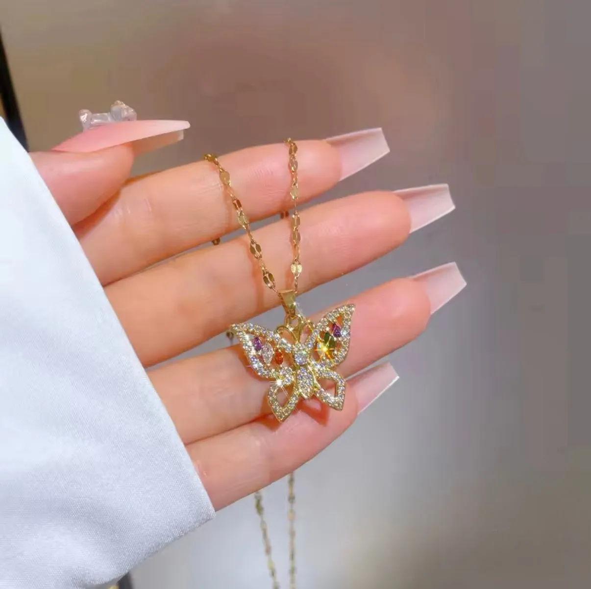 Colorful Zircon Butterfly Necklace