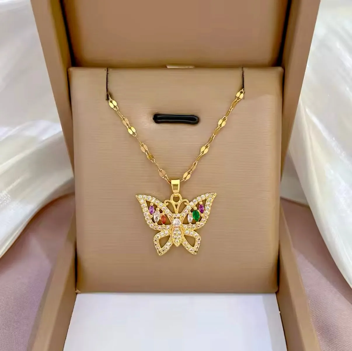 Colorful Zircon Butterfly Necklace