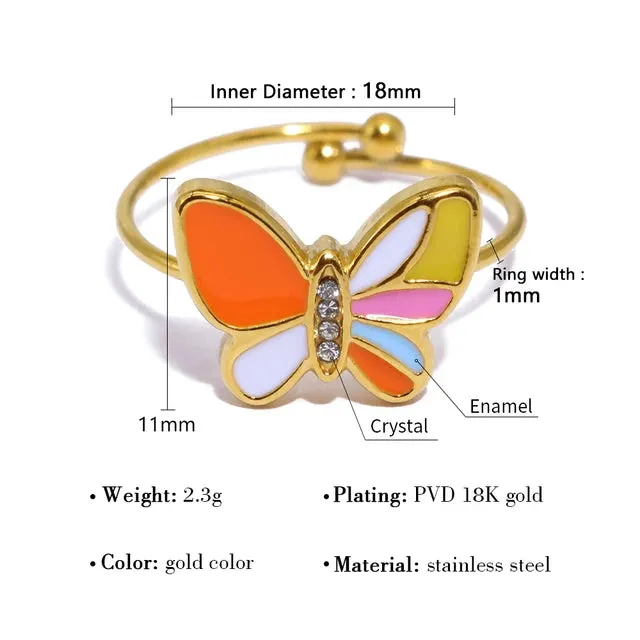 Creative Cute Colorful Enamel Mini Butterfly Rings