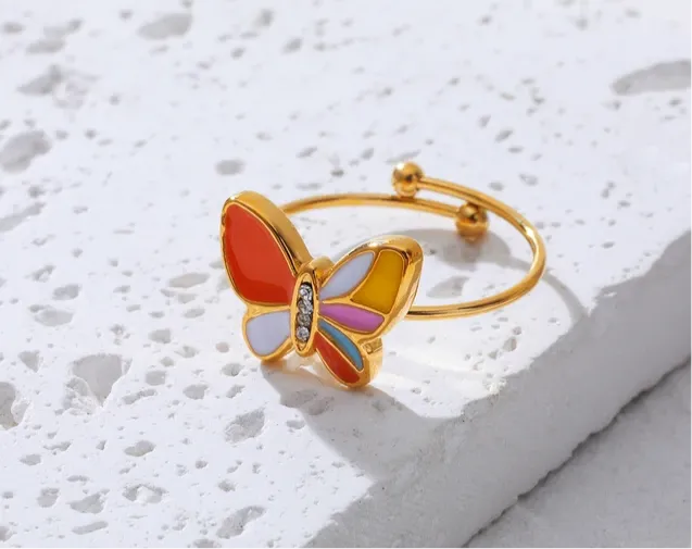 Creative Cute Colorful Enamel Mini Butterfly Rings