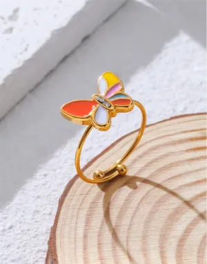 Creative Cute Colorful Enamel Mini Butterfly Rings