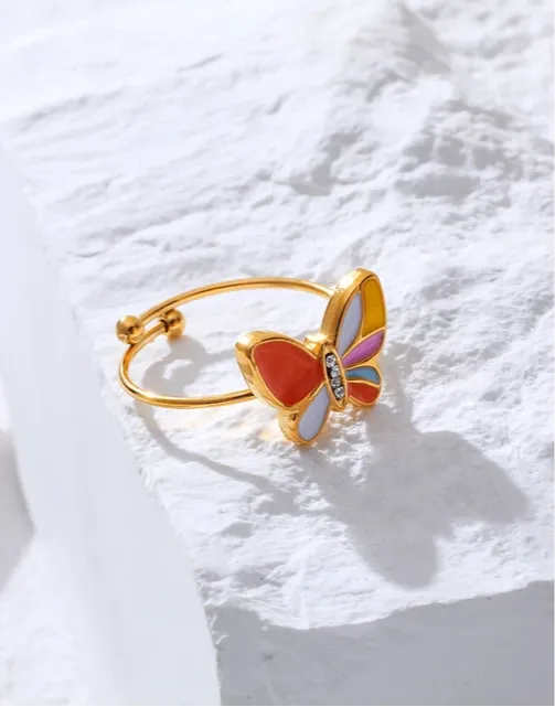 Creative Cute Colorful Enamel Mini Butterfly Rings
