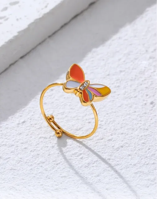 Creative Cute Colorful Enamel Mini Butterfly Rings