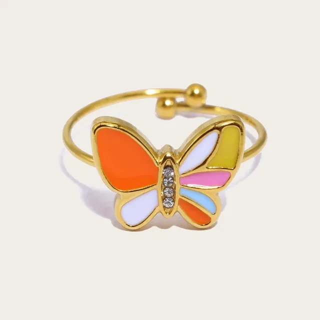 Creative Cute Colorful Enamel Mini Butterfly Rings