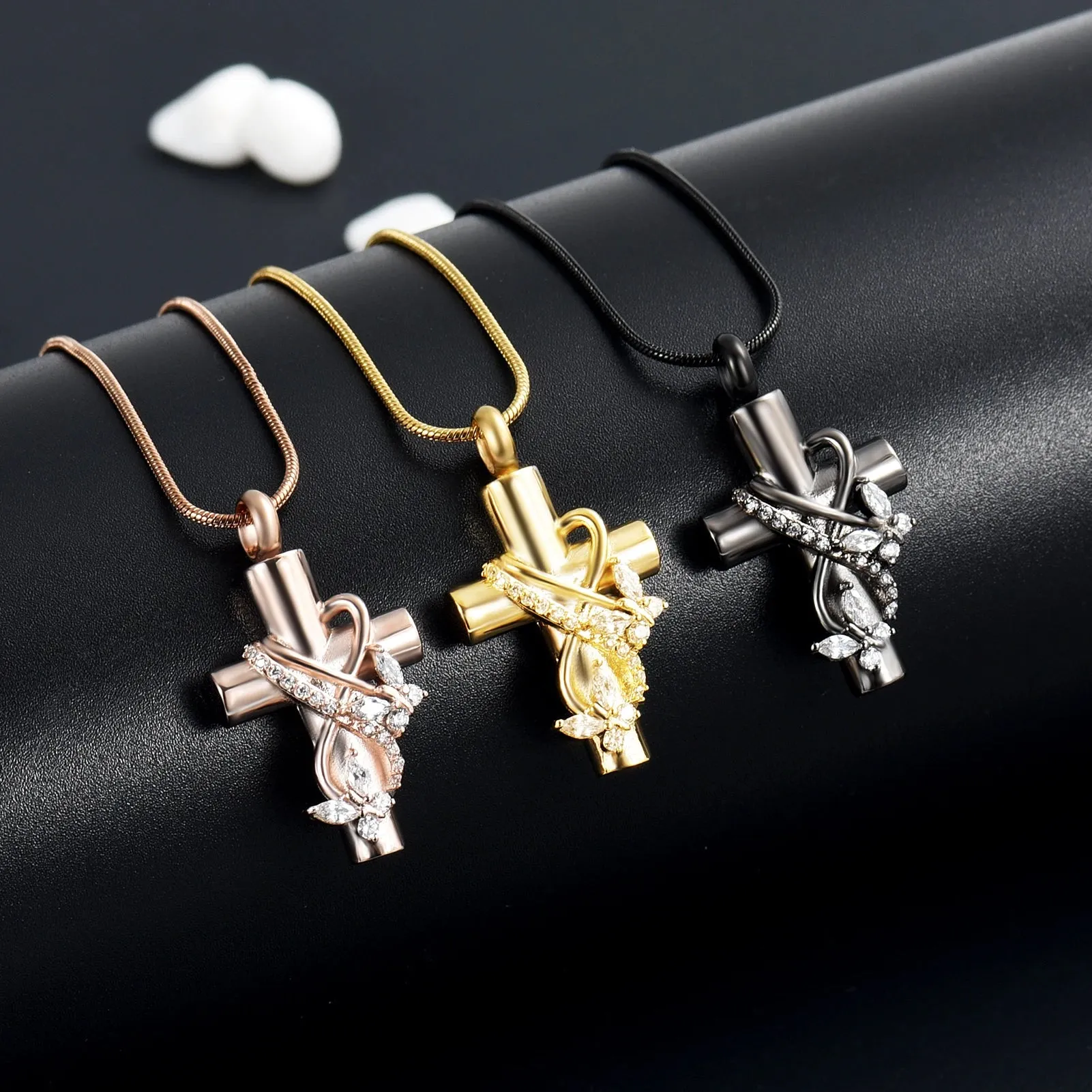 Cross & Butterflies Cremation Necklace