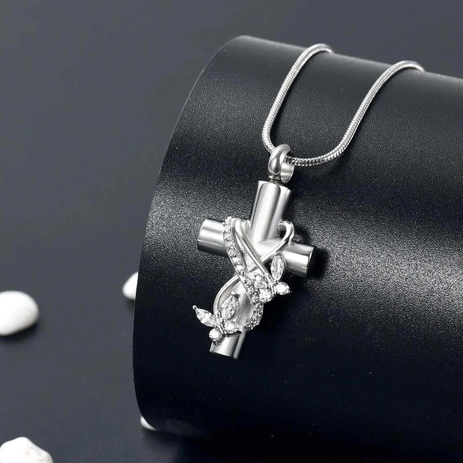 Cross & Butterflies Cremation Necklace