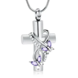 Cross & Butterflies Cremation Necklace