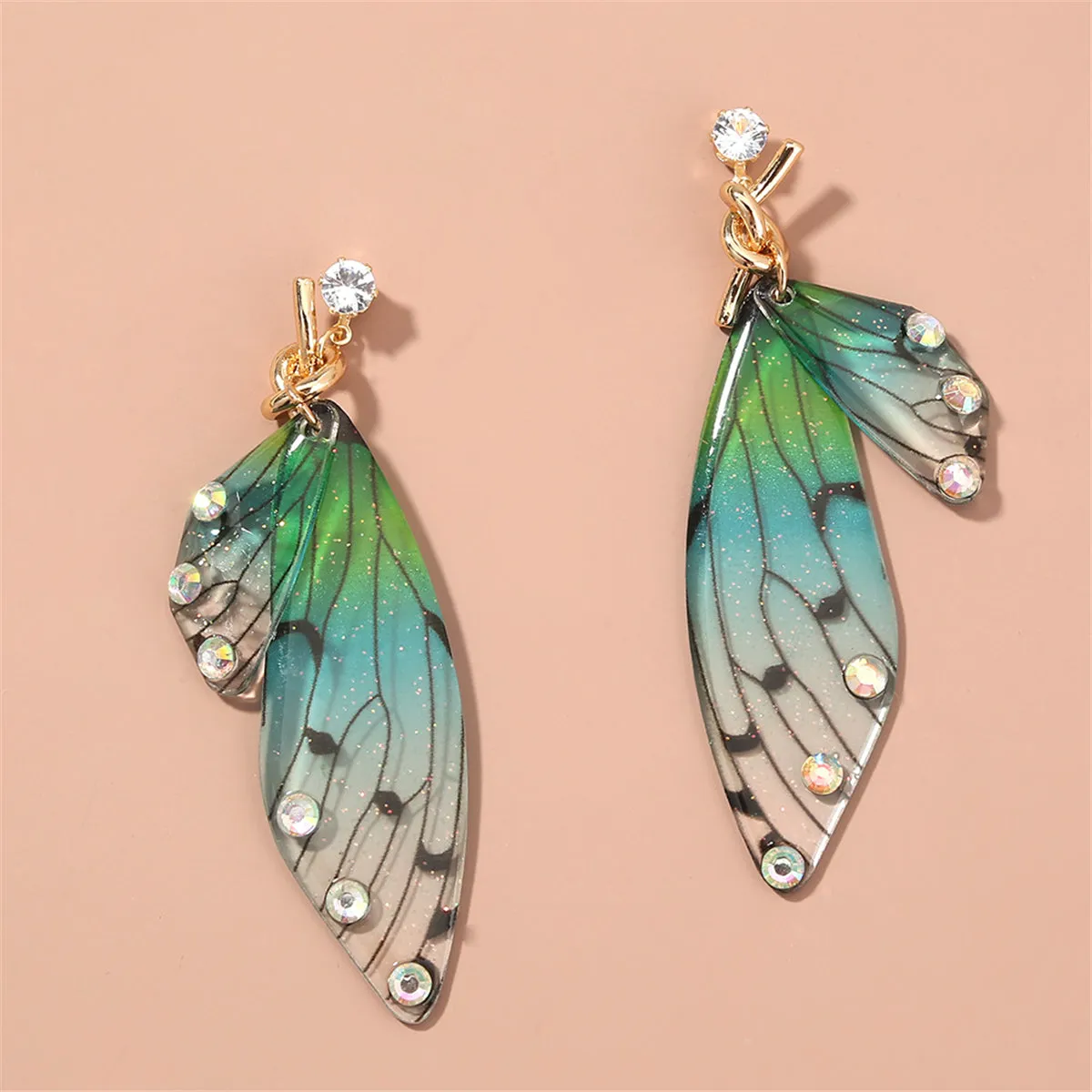 Cubic Zirconia & Pearl Butterfly-Wing Drop Earrings