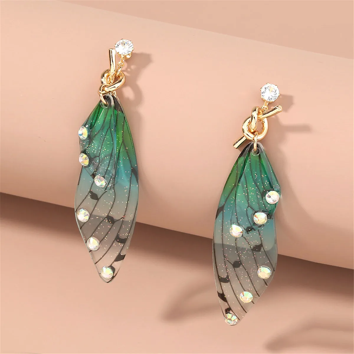 Cubic Zirconia & Pearl Butterfly-Wing Drop Earrings