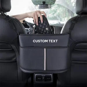 Custom Text For Car Purse Holder for Car Handbag Holder Between Seats Premium PU Leather, Compatible with All Cars, Auto Driver Or Passenger Accessories Organizer, Hanging Car Purse Storage Pocket Back Seat Pet Barrier MG11991