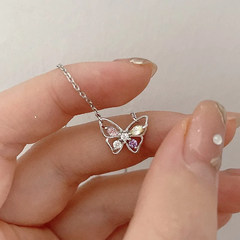 Dainty Colorful CZ Inlaid Butterfly Necklace