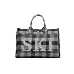 East West Bag Grey Flannel Plaid with Silver SKI