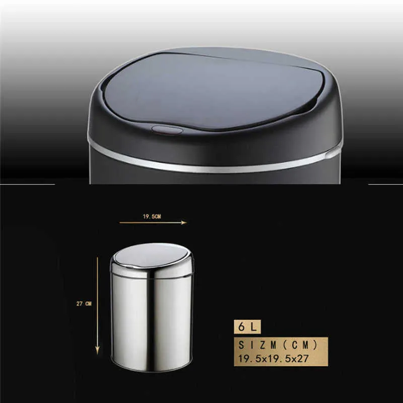 Fashion 6L Inductive Type Trash Can Intelligence Smart Sensor Automatic Kitchen and Toilet Rubbish Bin Stainless Steel Waste Bin