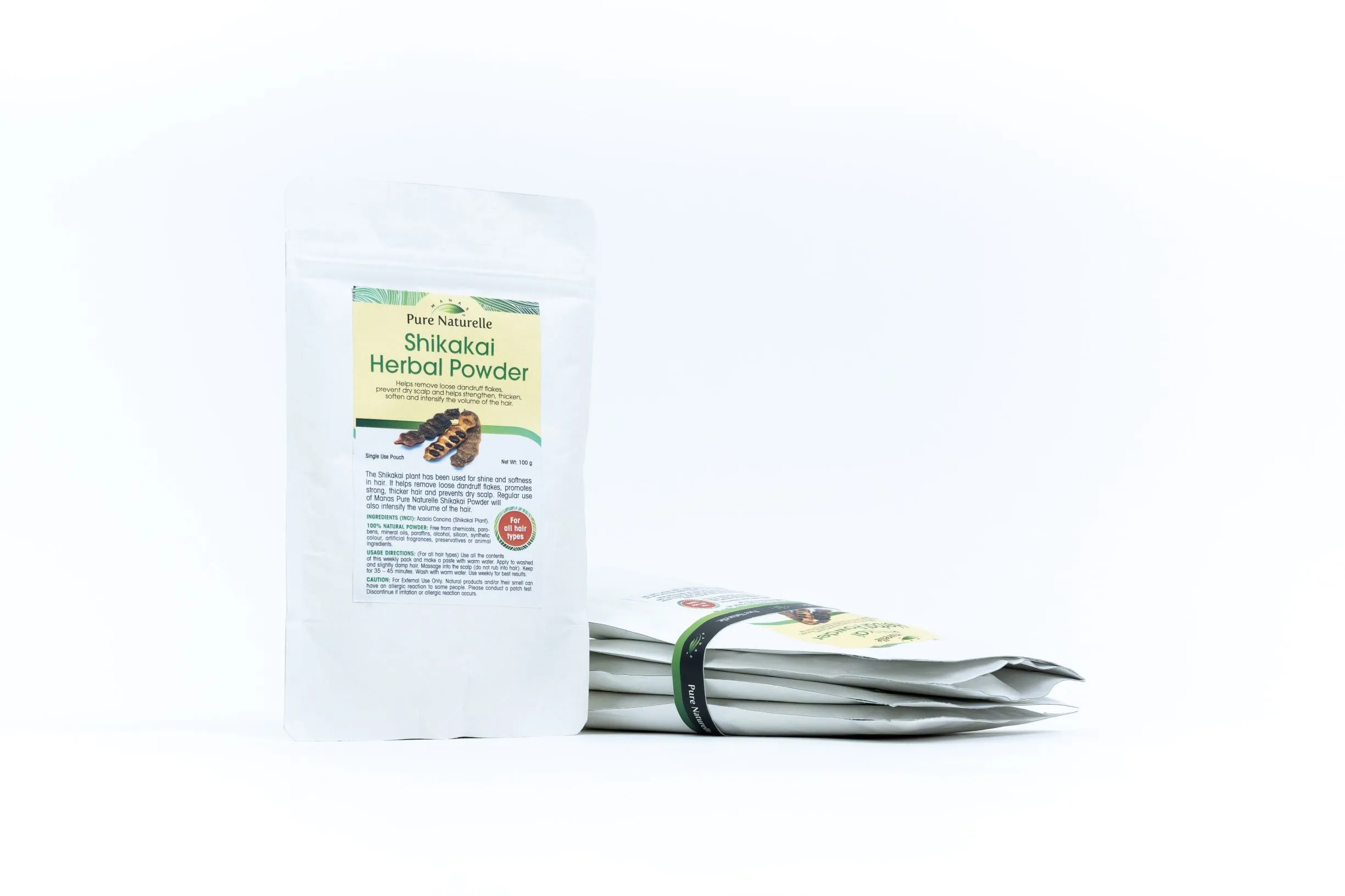 Fights dandruff, prevents dry scalp, trengthens, thickens, softens hair... Manas Pure Naturelle  100% Natural Shikakai Herbal Powder for all hair types (4 Weekly Single Use Pouches)
