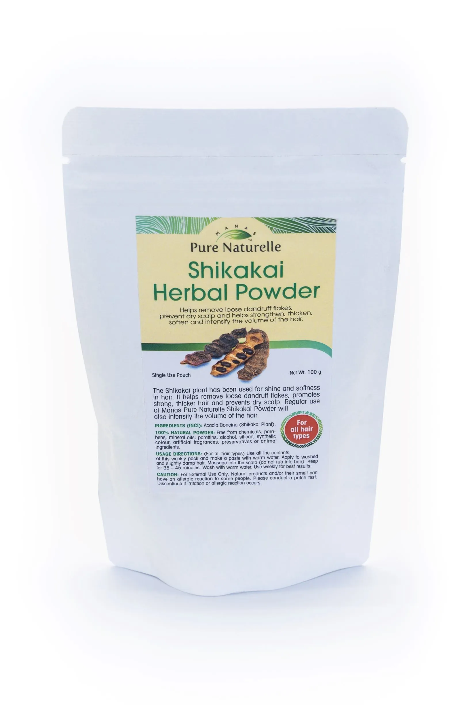 Fights dandruff, prevents dry scalp, trengthens, thickens, softens hair... Manas Pure Naturelle  100% Natural Shikakai Herbal Powder for all hair types (4 Weekly Single Use Pouches)