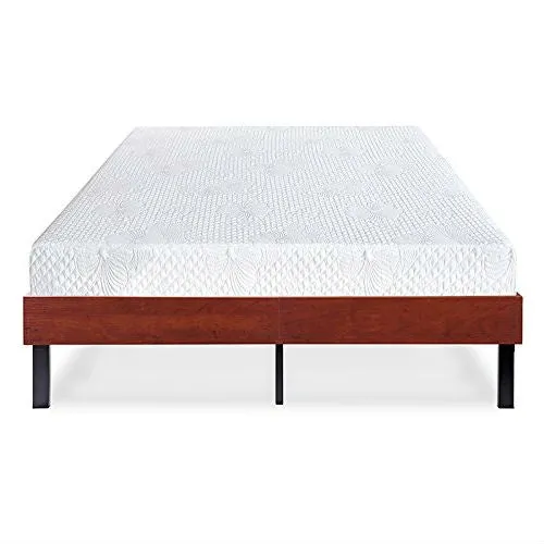 Full size Sturdy Metal Platform Bed Frame with Cherry Finish Wood Sides