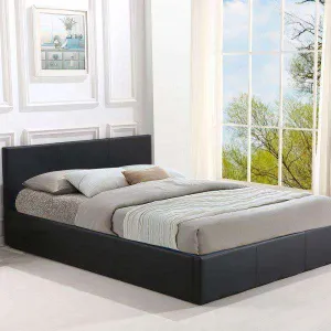 Gas Lift Storage Bed Frame Premium Leather - Black