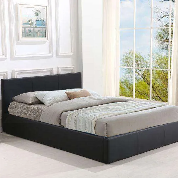 Gas Lift Storage Bed Frame Premium Leather - Black