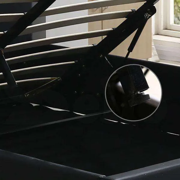 Gas Lift Storage Bed Frame Premium Leather - Black