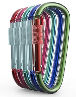 Gold Lion Gear Aluminum Carabiner D Shape Buckle Pack, Keychain Clip, Spring Snap Key Chain Clip Hook Screw Gate Buckle -Pack of Assorted Color Carabiners (Multi-Color, 10 Locking Carabiners)