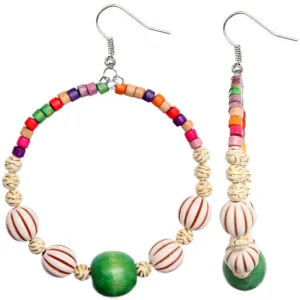 Green Wooden Beaded Coil Hoop Earrings