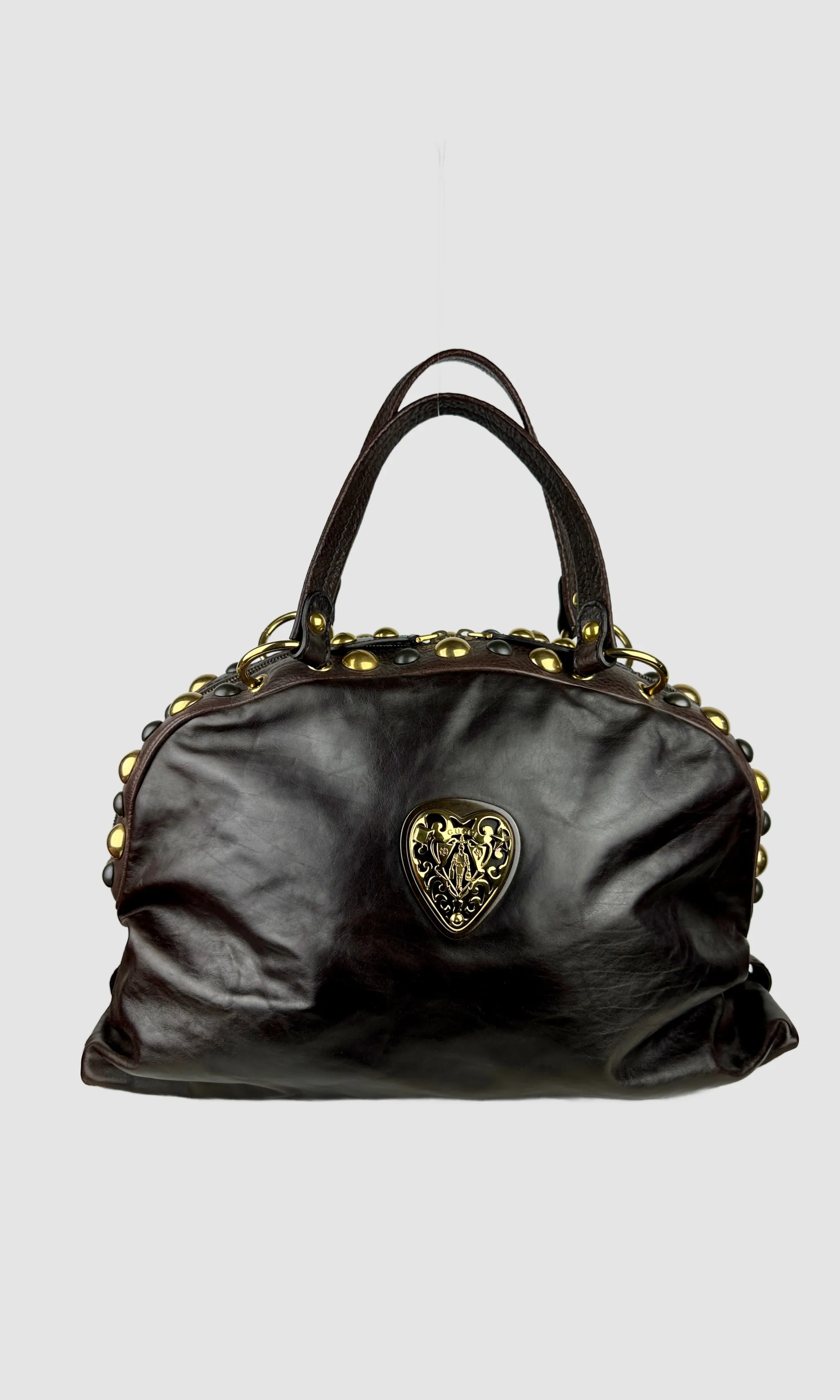 GUCCI BABOUSKA  2007 Leather Gold Studded Large Satchel Bag