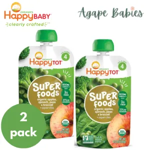 Happy Baby Happy Tot Super Foods - Organic Apple, Spinach, Peas & Broccoli   Super Chia 4.22oz/120g (2 PACK BUNDLE) Exp: 12/23