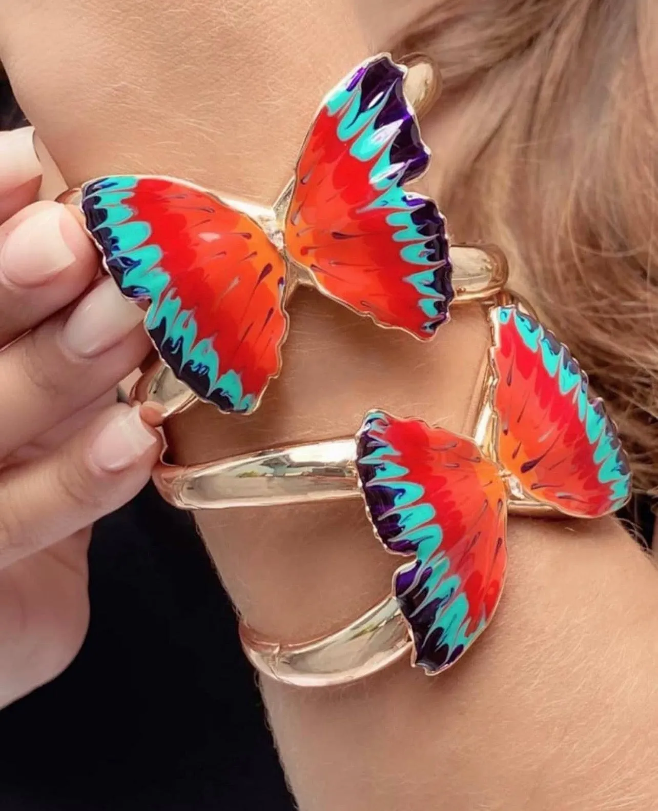 Italian Enamel Hand Painted Enamel Butterfly Bracelet