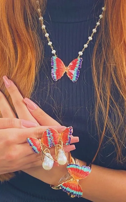 Italian Enamel Hand Painted Enamel Butterfly Bracelet