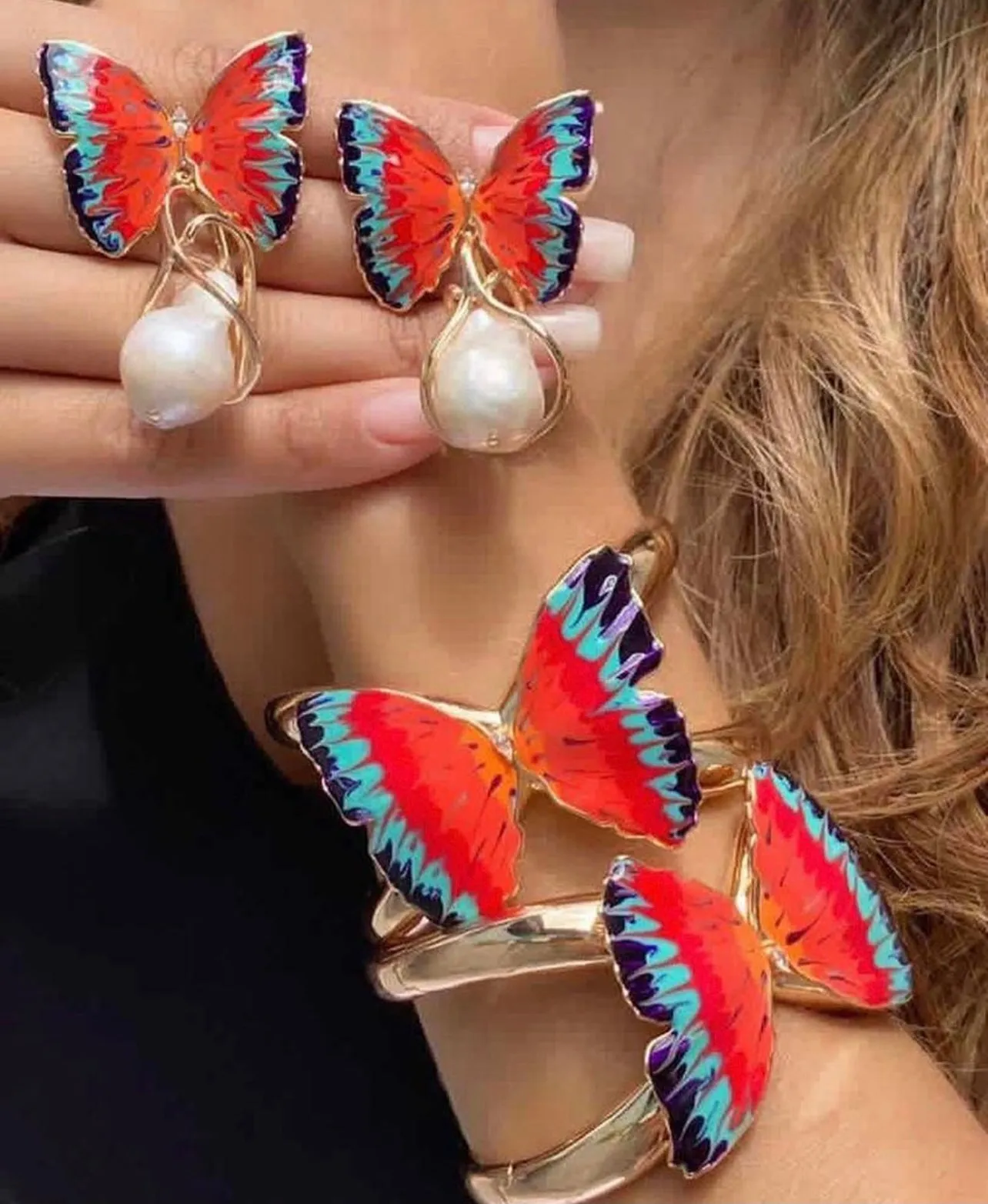 Italian Enamel Hand Painted Enamel Butterfly Bracelet
