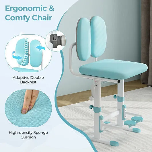 Kids Desk and Chair Set with Adjustable Height and Tilted Desktop-Blue - Color: