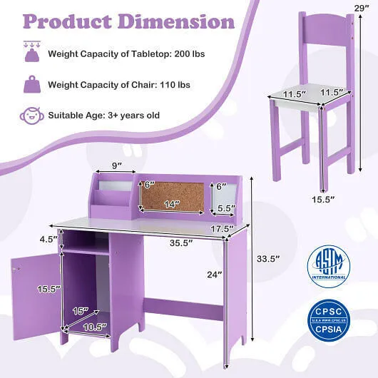Kids Table and Chair Set for Arts Crafts Homework Home School-Purple