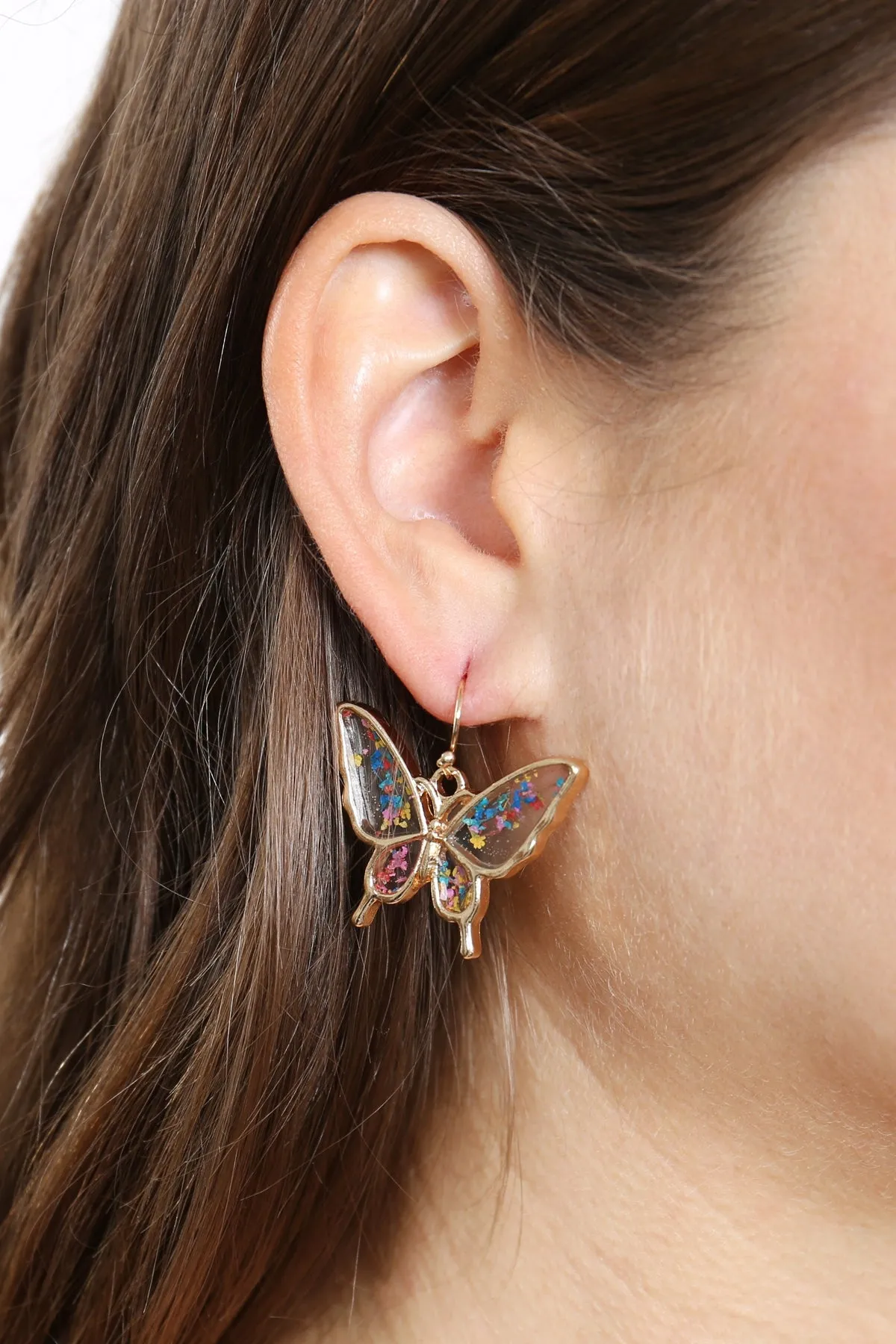 ME1243 - BUTTERFLY RESIN DROP HOOK EARRINGS