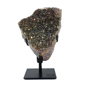 Metalized Amethyst Specimen on Metal Stand