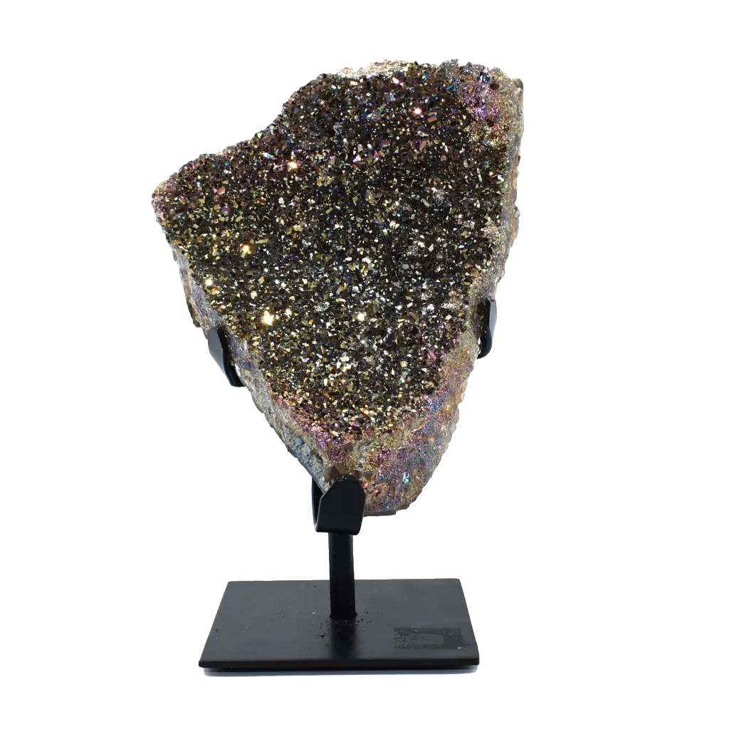Metalized Amethyst Specimen on Metal Stand