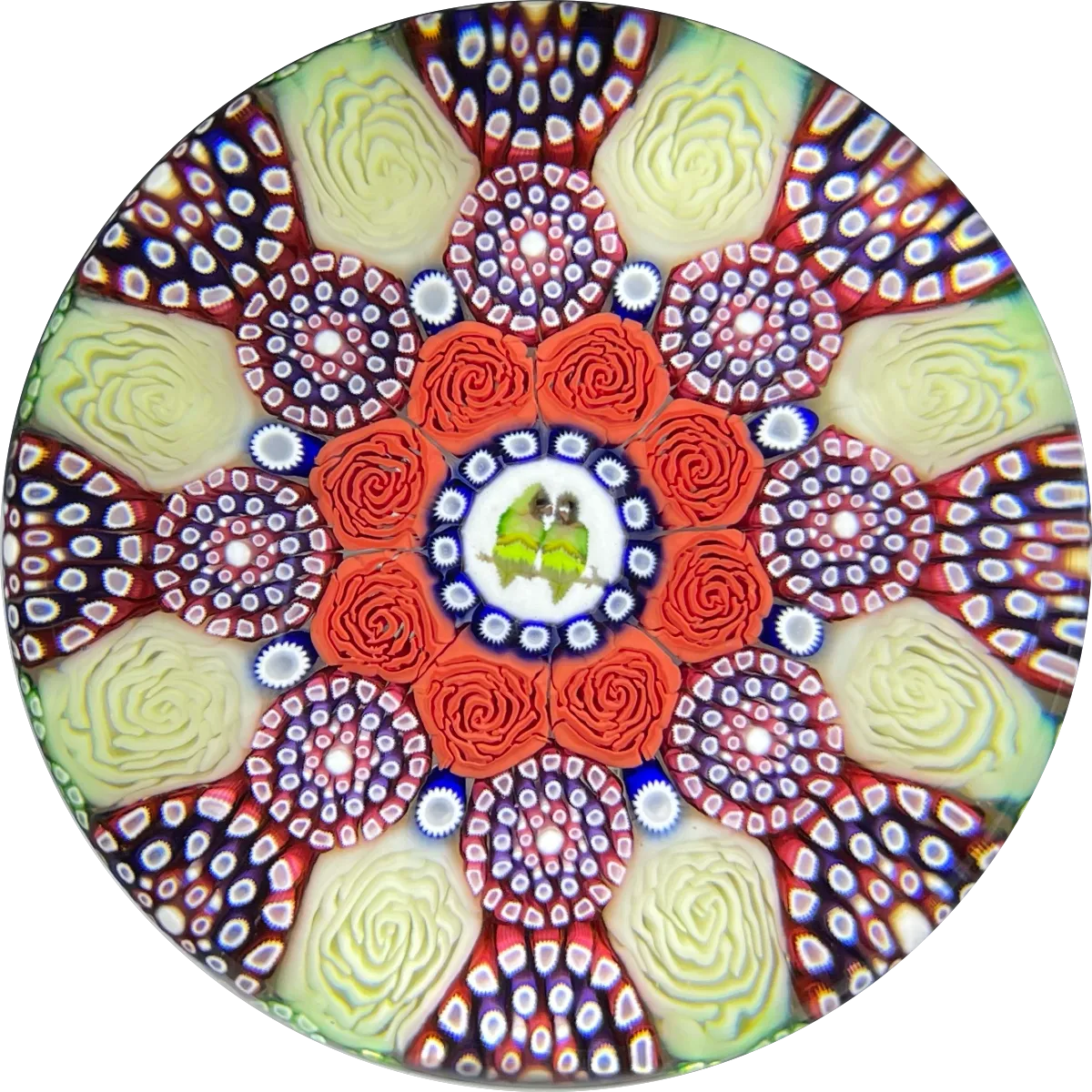 Michael Hunter 2021 Patterned Concentric Complex Millefiori with Lovebird Picture Murrine & Roses
