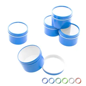 Mimi Pack 10 oz Small Deep Round Tin Can Clear Window Top Lid Steel Containers For Favors, Spices, Balms, Gels, Candles, Gifts, Storage 24 Pack (Blue)