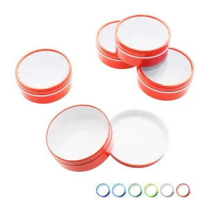 Mimi Pack 3 oz Shallow Round Metal Tin Can Clear Window Top Lid Steel Containers For Favors, Spices, Balms, Gels, Candles, Gifts, Storage 24 Pack (Red)