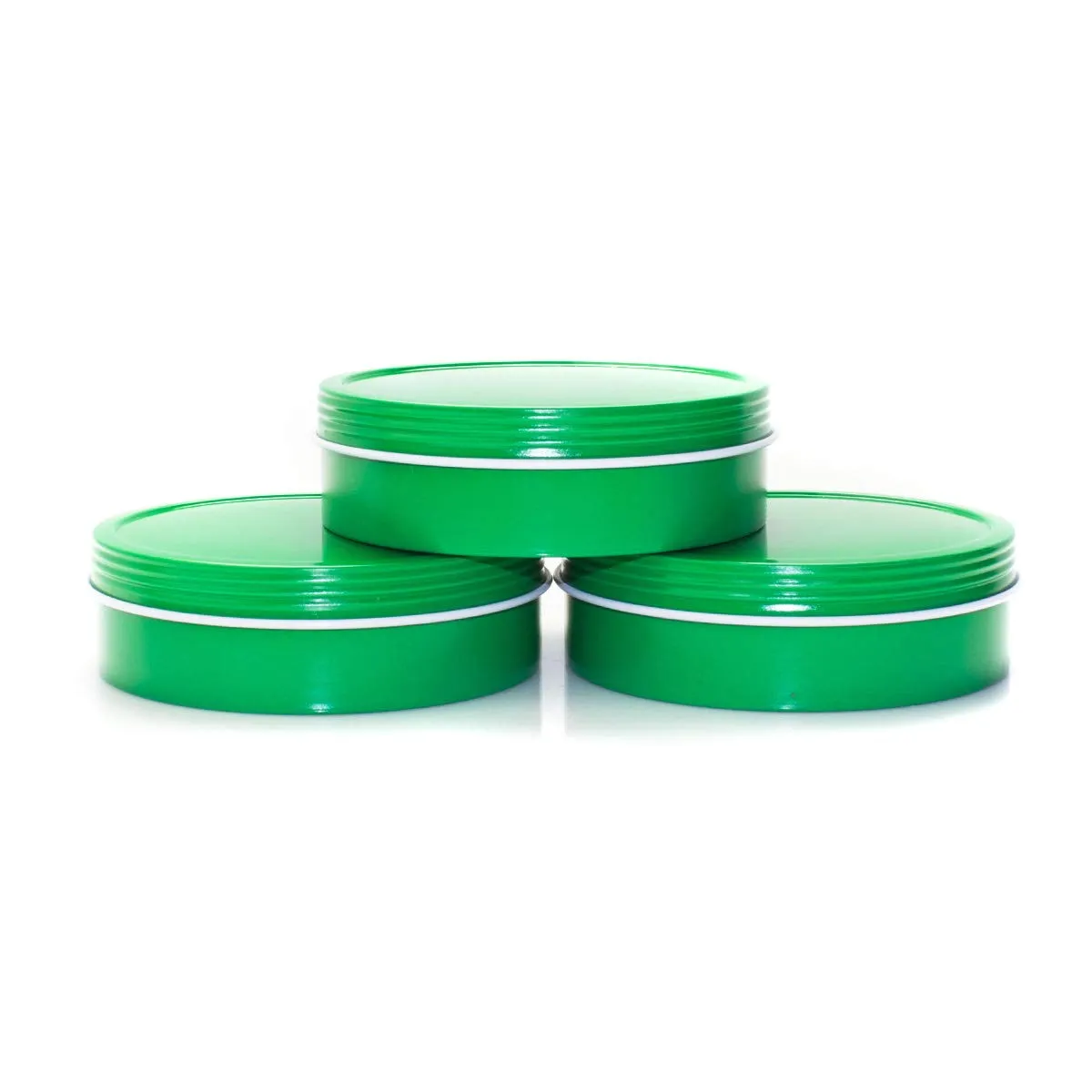 Mimi Pack 6 oz Shallow Round Metal Tin Can Empty Screw Top Lid Steel Containers For Cosmetics, Favors, Spices, Balms, Gels, Candles, Gifts, Storage 24 Pack (Green)
