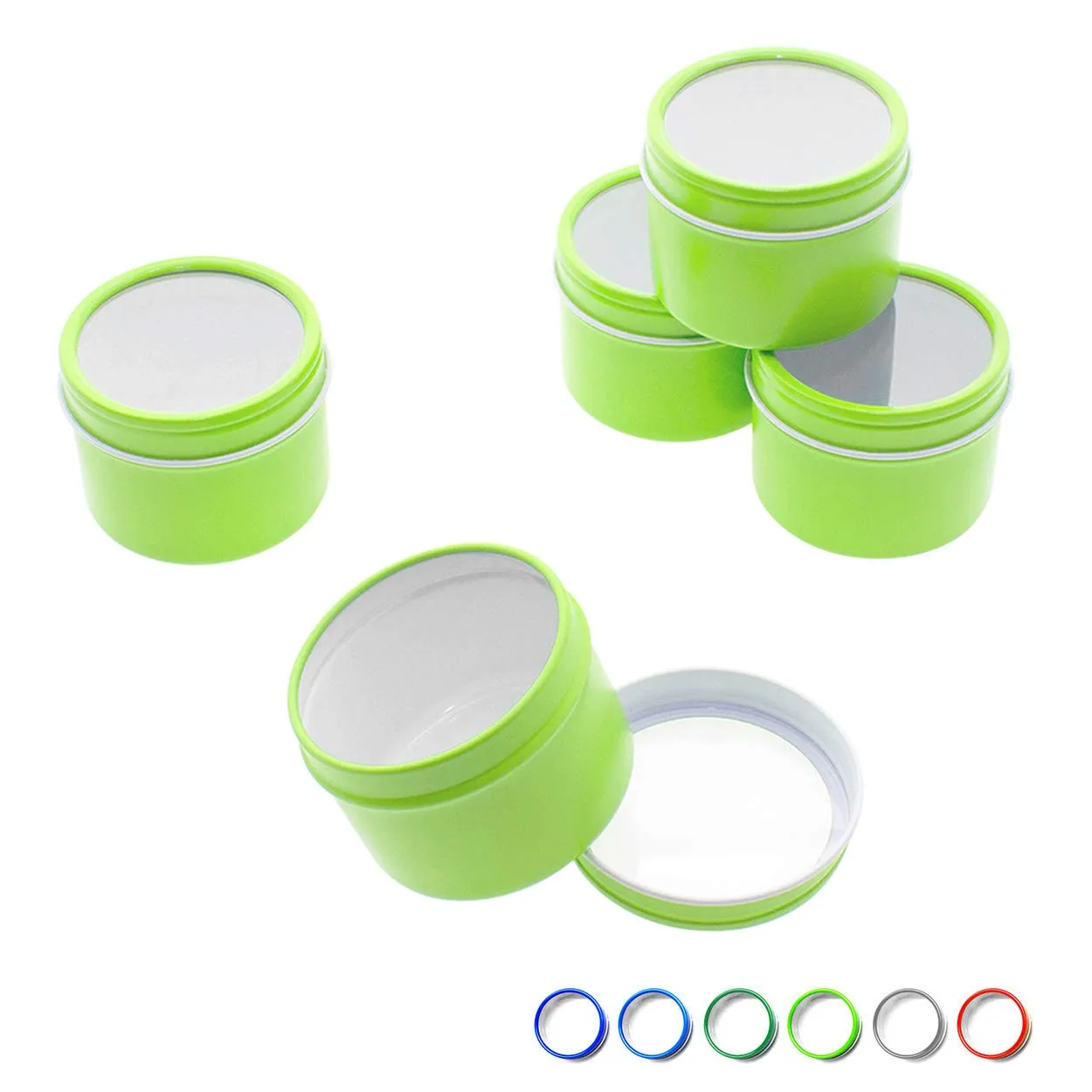 Mimi Pack 8 oz Small Deep Round Tin Can Clear Window Top Lid Steel Containers For Favors, Spices, Balms, Gels, Candles, Gifts, Storage 24 Pack (Lime Green)