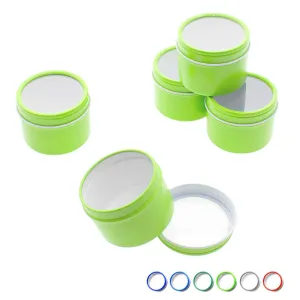 Mimi Pack 8 oz Small Deep Round Tin Can Clear Window Top Lid Steel Containers For Favors, Spices, Balms, Gels, Candles, Gifts, Storage 24 Pack (Lime Green)